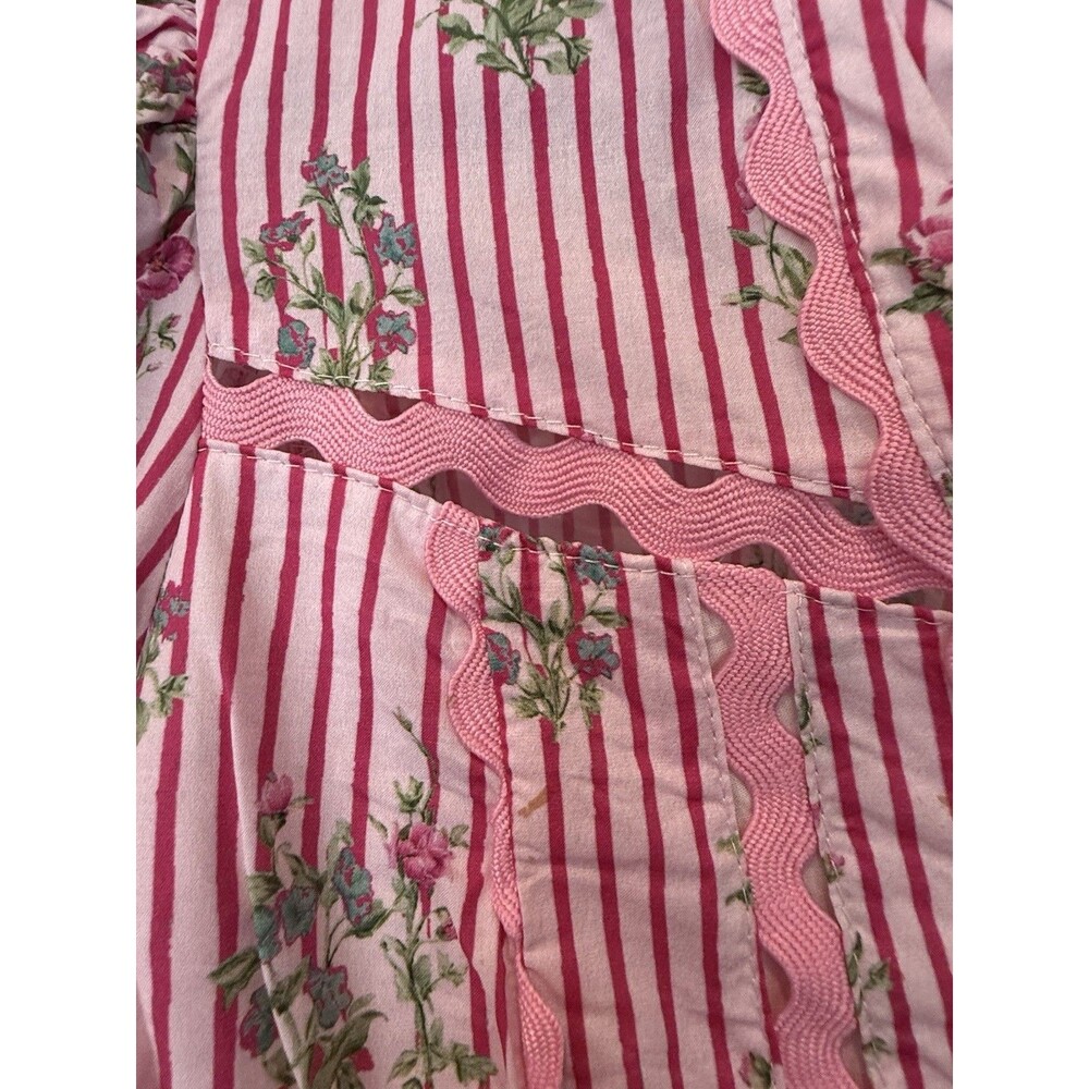 Entro Medium Pink Floral Stripe Cotton Ruffle Bell Sleeve Blouse Top EUC - Picture 5 of 11